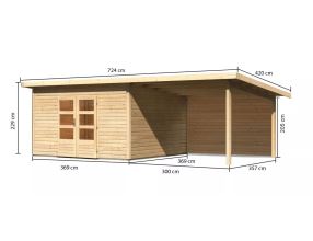 dřevěný domek KARIBU NORTHEIM 5 + přístavek 330 cm včetně zadní stěny (9275) natur LG3866 (1)