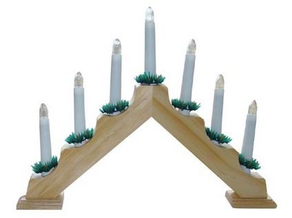 svícen vánoční el. 7 svíček,teplá BÍ,jehlan,dřev.přírodní,do zásuvky