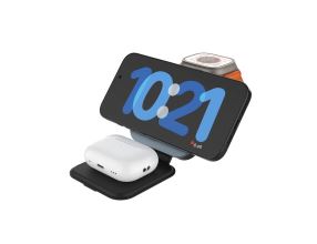 Nabíječka FIXED skládací magnetický bezdrátový nabíjecí stojan 3v1 MagFlex Alu, 15W+2.5W+3.5W, šedý