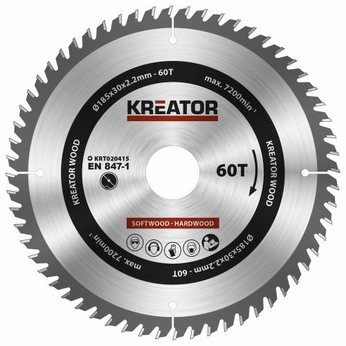 Pilový kotouč KREATOR KRT020415 - Pilový kotouč na dřevo 185mm, 60T