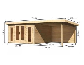 dřevěný domek KARIBU RADEBURG 3 + přístavek 330 cm včetně zadní stěny (31488) natur LG3946 (1)