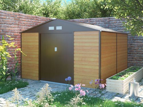 Kovový zahradní domek G21 GAH 1085 - 340 x 319 cm, hnědý, 63900575