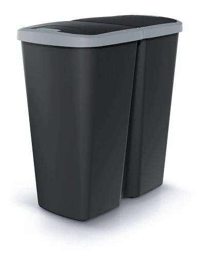 Odpadkový koš Prosperplast COMPACTA Q DUO, 45 l černý se světle šedým víkem
