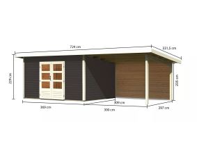 dřevěný domek KARIBU NORTHEIM 4 + přístavek 330 cm včetně zadní stěny (9274) terragrau LG3861 (1)