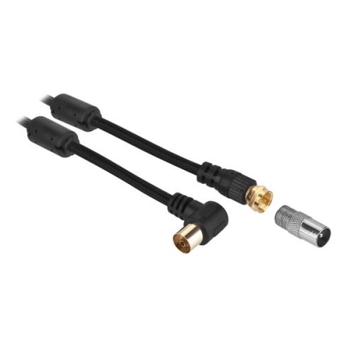 Příslušenství kabel Anténní GOGEN Kabel koaxiální prodlužovací, 1,2m, pozlacený, opletený, feritový filtr, 90° úhlový konektor, černá barva