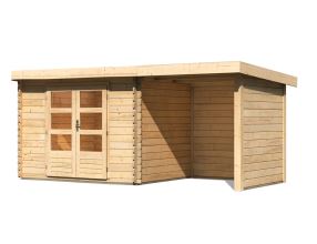 dřevěný domek KARIBU BASTRUP 3 + přístavek 200 cm včetně zadní a boční stěny (73330) natur LG2946