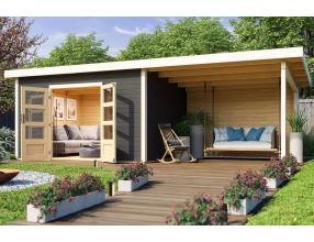 dřevěný domek KARIBU NORTHEIM 4 + přístavek 330 cm včetně zadní stěny (9274) terragrau LG3861 (2)