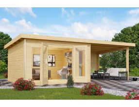 dřevěný domek KARIBU RADEBURG 2 + přístavek 330 cm včetně zadní stěny (31482) natur LG3932 (2)