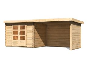 dřevěný domek KARIBU BASTRUP 3 + přístavek 300 cm včetně zadní a boční stěny (91533) natur LG3012