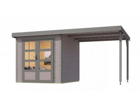 hybridní domek KARIBU JUPITER 3,5D (12381) světle šedý / sv. šedá + přístavek 219 cm LG5009