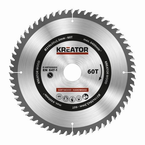 Pilový kotouč KREATOR KRT020422 - Pilový kotouč na dřevo 210mm, 60T