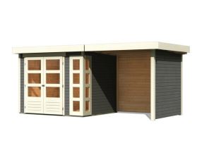 dřevěný domek KARIBU KERKO 3 + přístavek 240 cm včetně zadní a boční stěny (82935) šedý LG2957