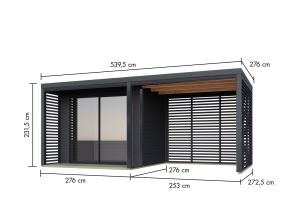 hybridní domek KARIBU SATURN (66203) antracit + 253 cm přístavek včetně zadní a boční stěny LG4827 (1)