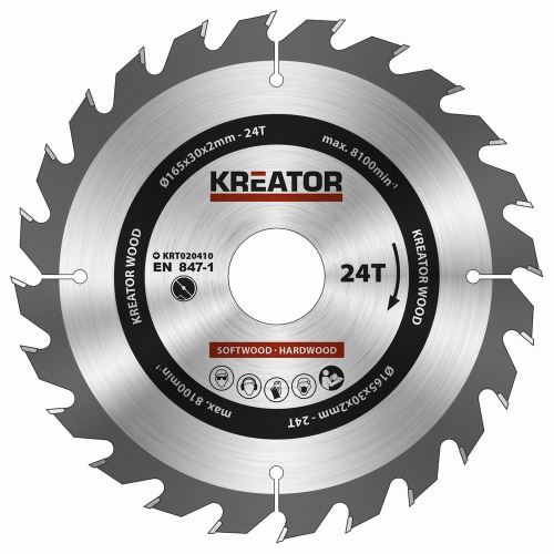 Pilový kotouč KREATOR KRT020410 - Pilový kotouč na dřevo 165mm, 24T