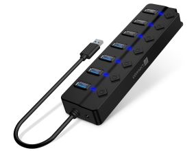 USB hub CONNECT IT USB 2.0 na  4x USB 3.0 a 3x USB2.0 s kabelem 20cm a vypínačem portů, černý