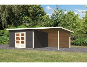 dřevěný domek KARIBU NORTHEIM 5 + přístavek 330 cm včetně zadní stěny (9276) terragrau LG3867 (2)