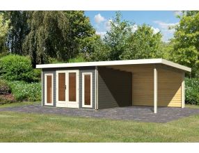 dřevěný domek KARIBU RADEBURG 3 + přístavek 330 cm včetně zadní stěny (31489) terragrau LG3947 (2)