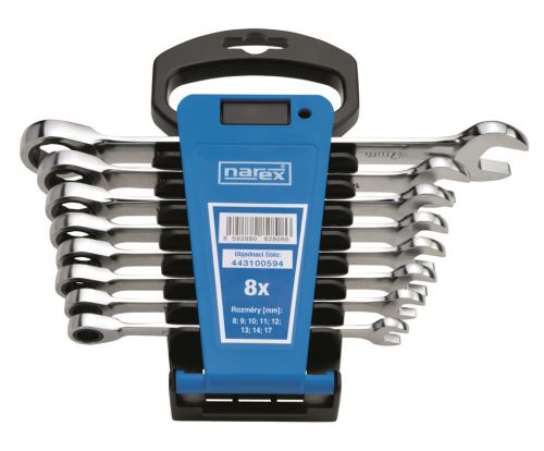 Ráčnový klíč NAREX Sada klíčů 8dílná ráčnových plast. držák DIN3113, Narex, 443100594
