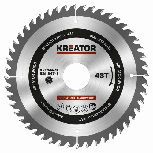 Pilový kotouč KREATOR KRT020409 - Pilový kotouč na dřevo 160mm, 48T