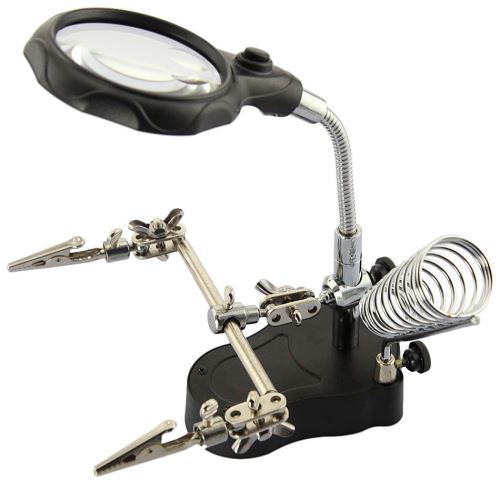 Stojan Genborx Univerzální držák pro pájení, tzv. „třetí ruka“ s lupou a LED osvětlením U-ZD126-2