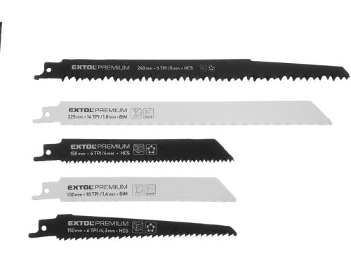 Náhradní nože EXTOL PREMIUM pilové plátky do pily ocasky - mix plátků, sada 5ks, HCS, BIM, 8806000