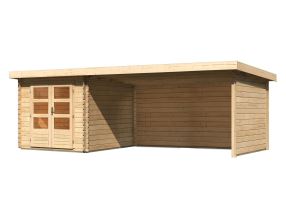 dřevěný domek KARIBU BASTRUP 4 + přístavek 400 cm včetně zadní a boční stěny (9307) natur LG3016