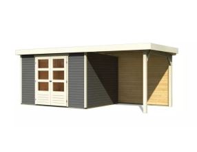dřevěný domek KARIBU ASKOLA 5 + přístavek 240 cm včetně zadní stěny (9156) šedý LG3276