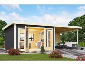 dřevěný domek KARIBU RADEBURG 2 + přístavek 330 cm včetně zadní stěny (31483) terragrau LG3933 (2)