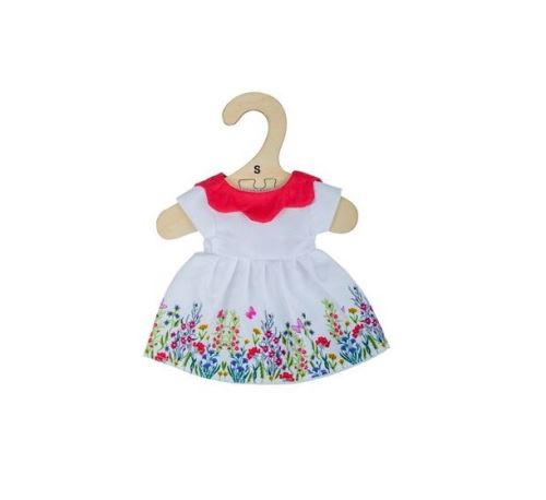 Hračka Bigjigs Toys Bílé květinové šaty s červeným límečkem pro panenku 28 cm