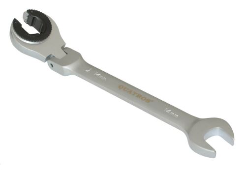 Očkoplochý kloubový klíč s ráčnou na převlečné matice, velikost 14 mm QUATROS