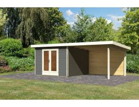 dřevěný domek KARIBU RADEBURG 1 + přístavek 330 cm včetně zadní stěny (31474) terragrau LG3926 (2)