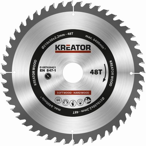 Pilový kotouč KREATOR KRT020421 - Pilový kotouč na dřevo 210mm, 48T