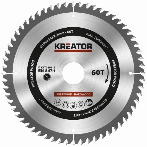 Pilový kotouč KREATOR KRT020417 - Pilový kotouč na dřevo 190mm, 60T