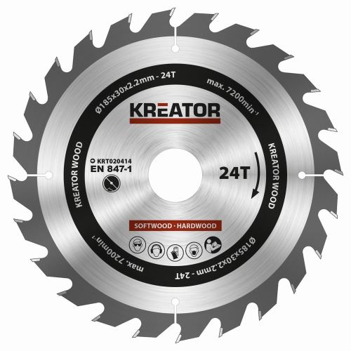 Pilový kotouč KREATOR KRT020414 - Pilový kotouč na dřevo 185mm, 24T