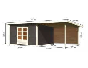 dřevěný domek KARIBU NORTHEIM 5 + přístavek 330 cm včetně zadní stěny (9276) terragrau LG3867 (1)