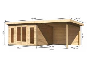 dřevěný domek KARIBU RADEBURG 2 + přístavek 330 cm včetně zadní stěny (31482) natur LG3932 (1)
