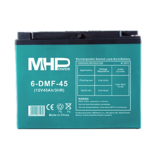 Baterie MHPower 6-DMF-45 Trakční gelová, 12V/45Ah, Terminál D3 - M5, Deep Cycle