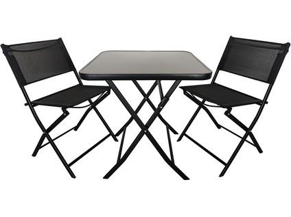 set ocel/textilén/sklo stůl + 2 židle ČER