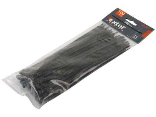 Páska stahovací EXTOL PREMIUM pásky stahovací černé, 200x3,6mm, 100ks, nylon, 8856156