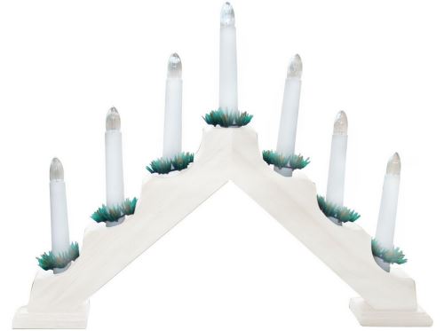 Svícen vánoční 7 svíček teplá bílá, jehlan, dřevo, bílý