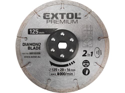 Flex kotouč řezný 125 mm EXTOL PREMIUM kotouc řezný, diamantový, 125x20mm, pro 8893020, 8893020B