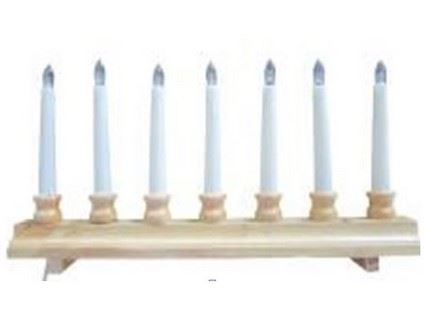svícen vánoční  7 svíček LED,teplá BÍ,dřev.přír.42,5x21,5x5cm,2xtuž.AA baterie