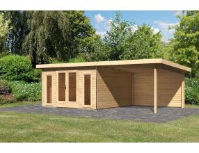 dřevěný domek KARIBU RADEBURG 3 + přístavek 330 cm včetně zadní stěny (31488) natur LG3946 (2)