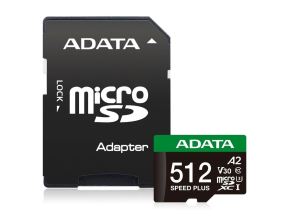 Paměťová karta Adata Speed Plus 512GB 160 MB/s / 140 MB/s, U3, C10, A2, V30, s adaptérem