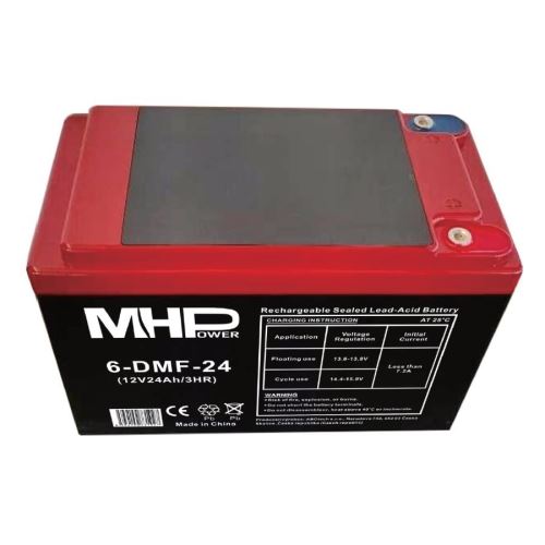 Baterie MHPower 6-DMF-24 Trakční gelová, 12V/24Ah, Terminál D2 - M5, Deep Cycle