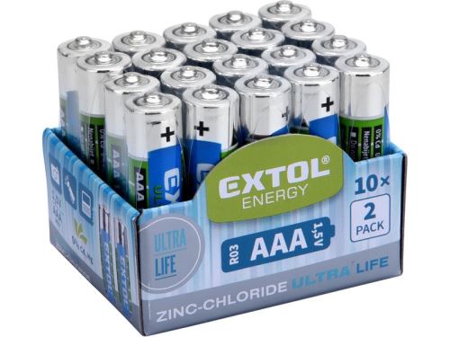 AAA EXTOL ENERGY baterie zink-chloridové, 20ks, 1,5V AAA (R03), 42002