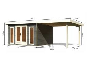 dřevěný domek KARIBU RADEBURG 2 + přístavek 330 cm (31481) terragrau LG3931 (1)