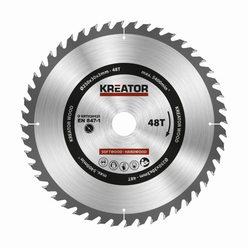 Pilový kotouč KREATOR KRT020425 - Pilový kotouč na dřevo 250mm, 48T