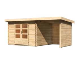 dřevěný domek KARIBU BASTRUP 5 + přístavek 200 cm včetně zadní a boční stěny (73994) natur LG3018