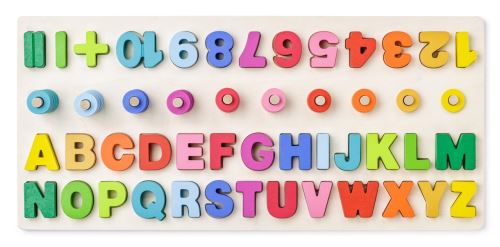 Hračka Woody Didaktická destička s počítáním, písmeny a číslicemi
